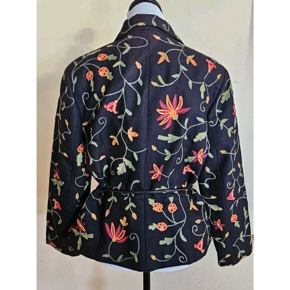 VTG Noviello Bloom Wool Embroidered Jacket W/belt Size 12 - Picture 6 of 16